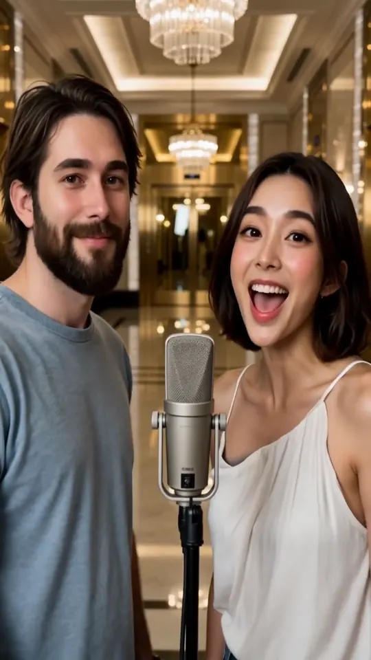 Luxury Lobby stage: a couple rapping in a marble lobby