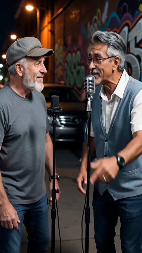 Street Cypher stage: two men rapping on a graffiti street corner