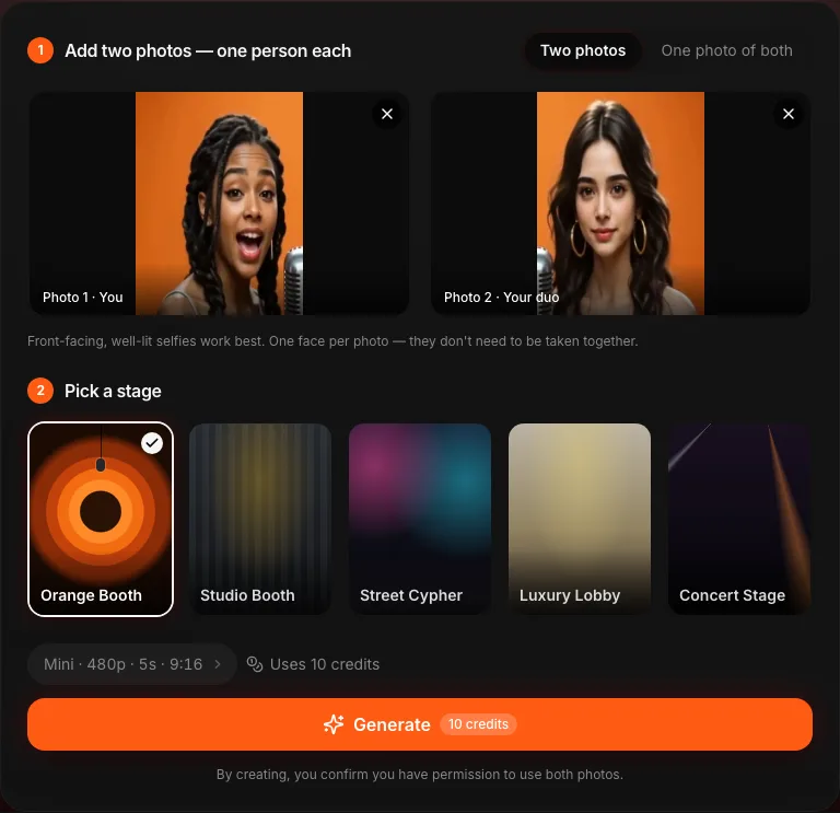The rap duo maker with two selfies added, one person in each upload slot